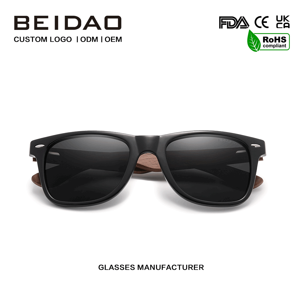 Χειροποίητα γυαλιά ηλίου με μαύρη καρυδιά Polarized UV400 Protection